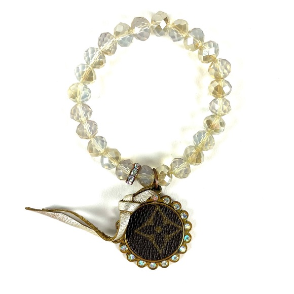 Handmade Jewelry - Handmade Glass Clear Beaded Louis Vuitton Monogram Pendant Bracelet
